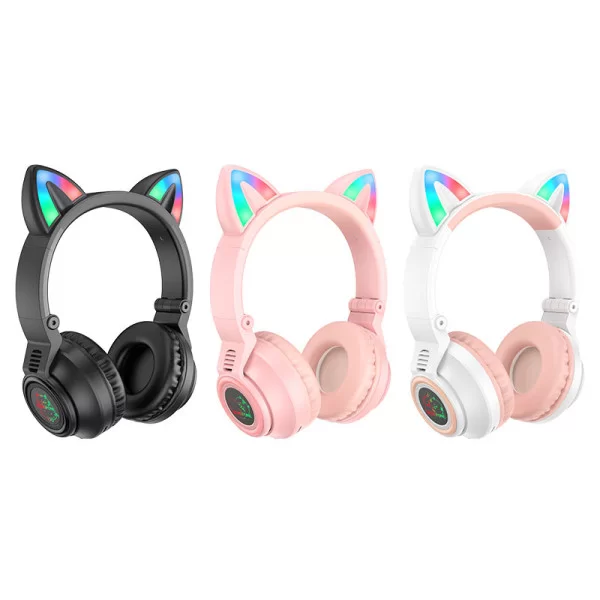Casti Wireless Borofone BO18 Cat Ear BT headphones [Pink]